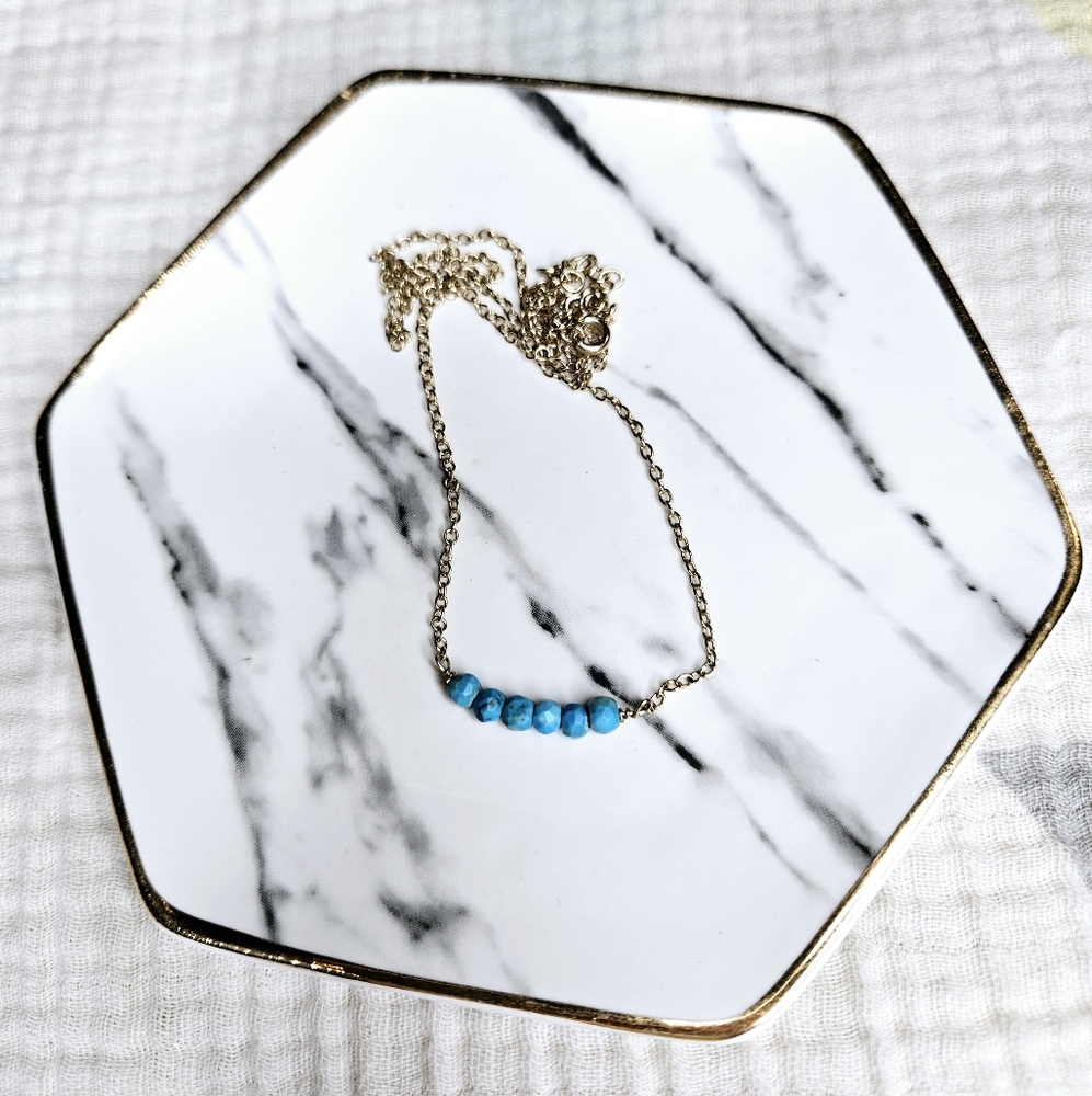 Dainty Gold Plated Chain With Small Turquoise Beads Necklace 17" Long